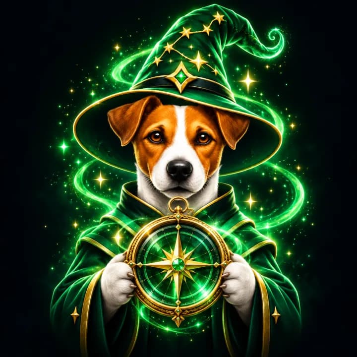 Zauberhund mit goldenem Kompass